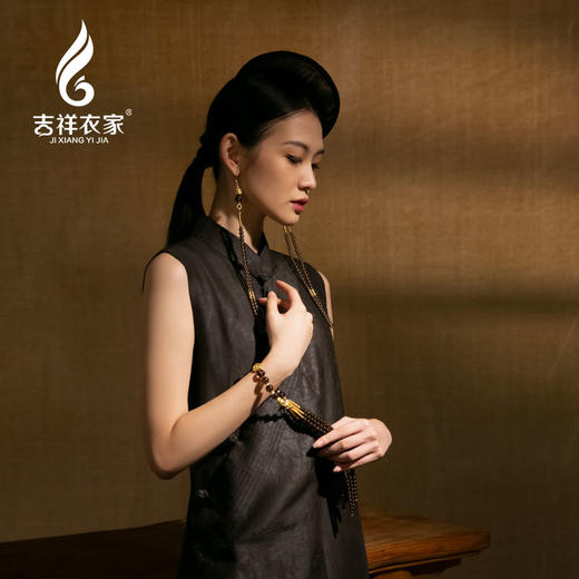 吉祥衣家国风新中式2025春夏款气质显瘦修身女装独上青舟马甲裙 商品图1