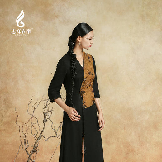 吉祥衣家新中式国风春夏新款高端气质显瘦修身女装青竹丹枫连衣裙 商品图2