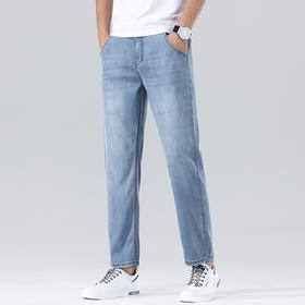 红览 天丝九分牛仔裤男春秋宽松9分直筒男裤