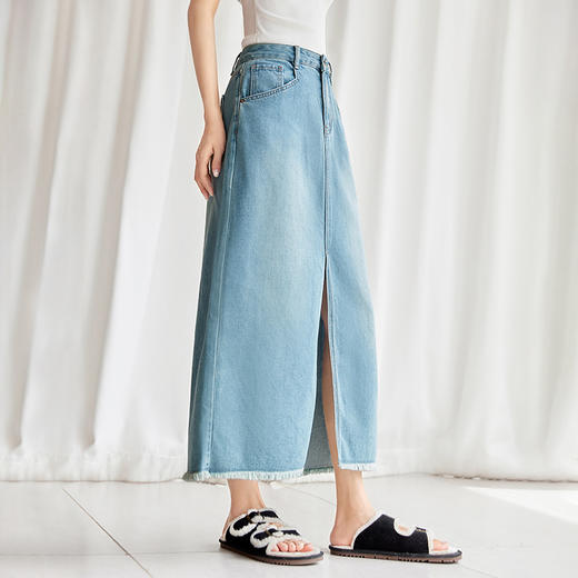 IC 复古开衩毛边牛仔半身裙女新款设计感高级气质通勤裙子 商品图1