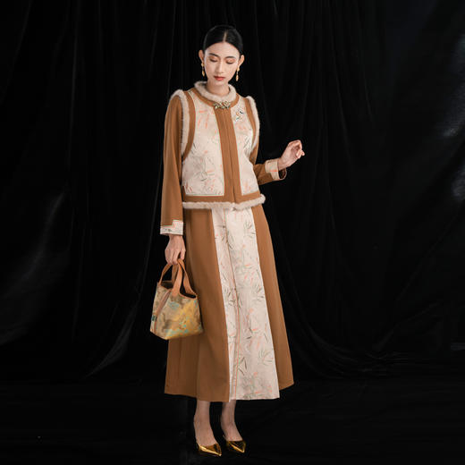 吉祥衣家江潭修竹蚕丝圆领保暖坎肩新中式原创国风女装上衣马甲 商品图1