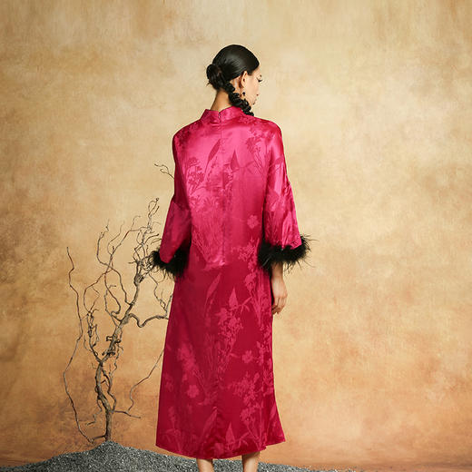 吉祥衣家花草纹喜庆国风庆气质轻奢高级感新中式女装至爱连衣裙 商品图3