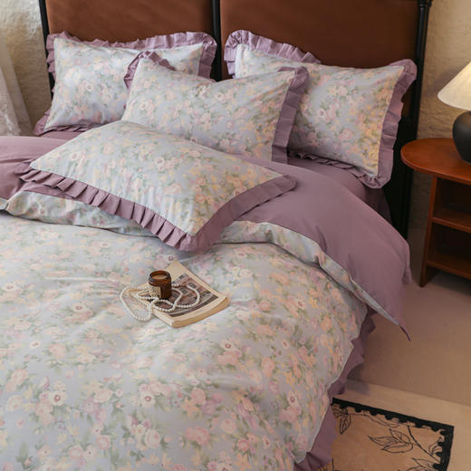 自然醒40支13070全棉荷叶双层花边款四件套100纯棉小清新床单被套三件套床上用品JY 商品图4