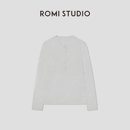 ROMI STUDIO“松弛气息”100%棉经典亨利领宽松长袖T恤 RW25SSG0145 商品图0
