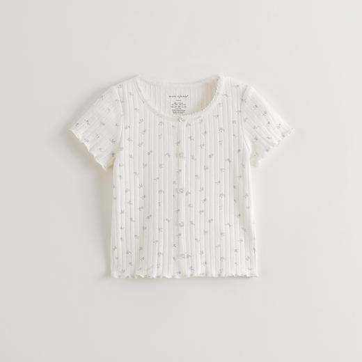 马克珍妮女童清新提花弹力短袖T恤 儿童上衣2025年夏装新款550711 商品图1