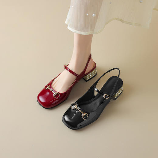 【预售5天】法式复古一字带马衔扣粗高跟包头后空凉鞋女玛丽珍鞋WXJFG&W417 商品图0