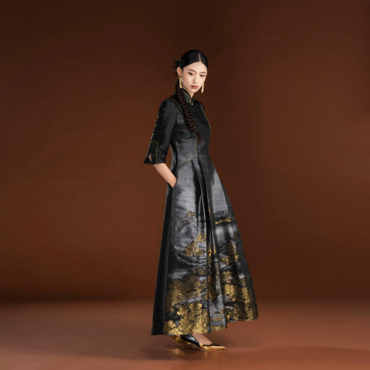 吉祥衣家宋锦国风提花复古经典新中式高端气质女装依诗取兴连衣裙 商品图1
