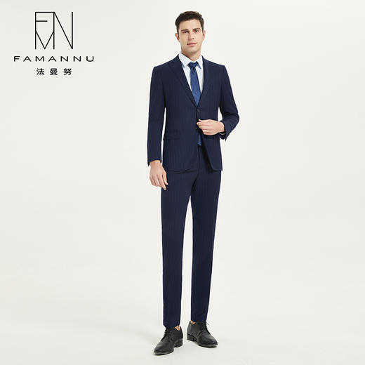 IWY/藏青色条纹西装套装男商务正装西服结婚礼服政企工装考公考正装CP10345男装 商品图1