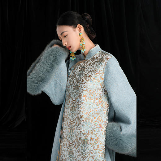 吉祥衣家新中式国风羊毛大衣气质保暖显瘦修身女装言若丹青外套 商品图3