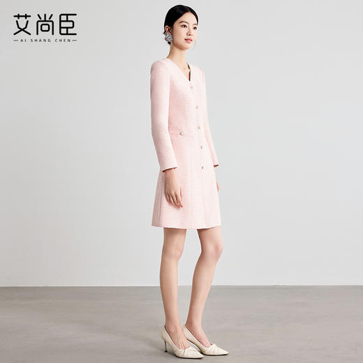艾尚臣高级感粉色连衣裙女2025早春新款气质法式名媛中长裙工作服 商品图4