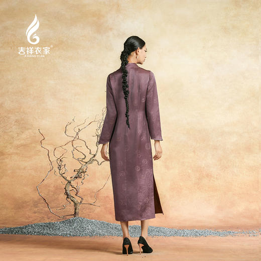 吉祥衣家新中式国风春夏新款高端气质显瘦修身女装黛紫霓裳连衣裙 商品图4