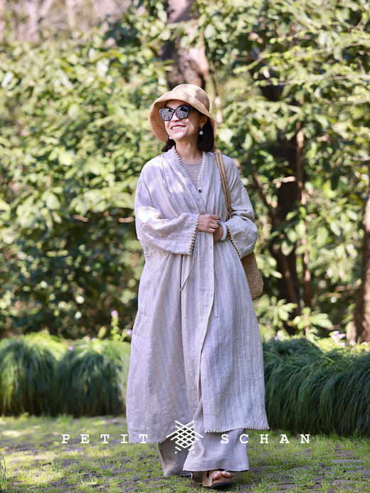 PETIT SCHAN小闪 CLO#776 where zen comes from 禅从何处来 纯亚麻法式镂空提花抽绳连衣裙外套 商品图0