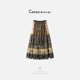 COCO ZONE 刘一一2025新款复古拼色百搭松紧腰半身裙CD2A0826