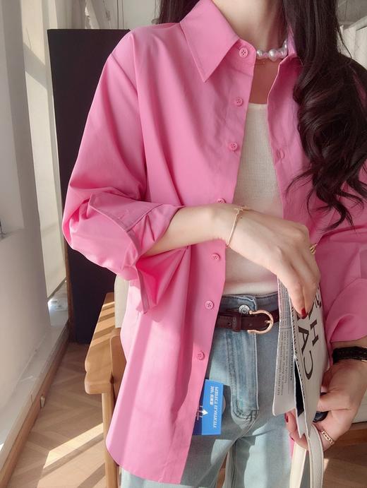 超养眼玫粉色莱赛尔棉舒适透气翻领长袖衬衫 商品图3