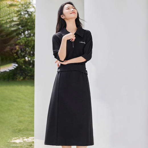 IC黑色简约修身弹力收腰连衣裙女新款夏季休闲气质通勤裙子 商品图2