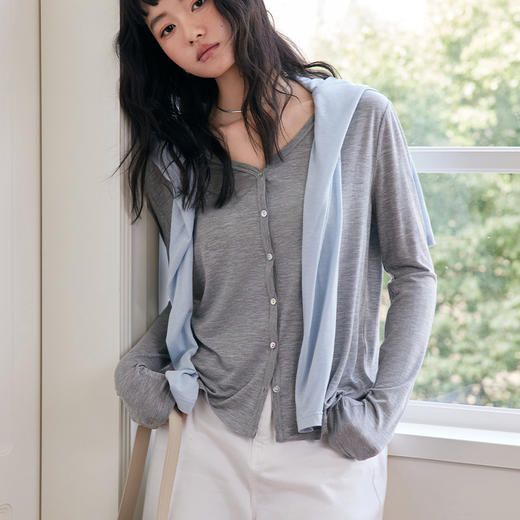 【莱赛尔天丝醋酸 】2025春夏新款绵羊毛薄款纽扣长袖上衣开衫 防晒衣 空调房外套 商品图7