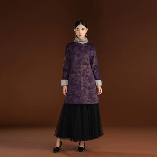 吉祥衣家香云纱保暖拼水貂毛气质国风新中式高级感女装明慧外套 商品图1