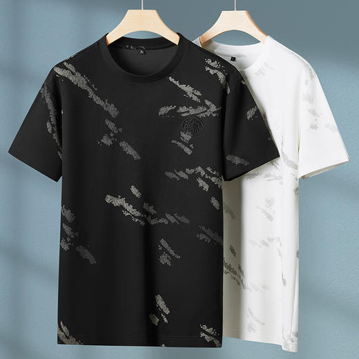 【棉质】【DPF】大依优型大码短袖T恤晕染印花半袖夏季时尚加肥加大胖子休闲圆领潮流上衣男士 商品图4