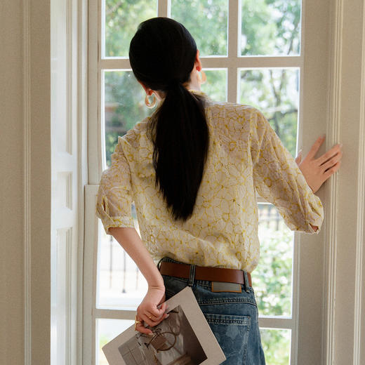 谜底小黄花衬衫七分袖女2025夏新款小清新度假合体衬衣256MC6281 商品图2