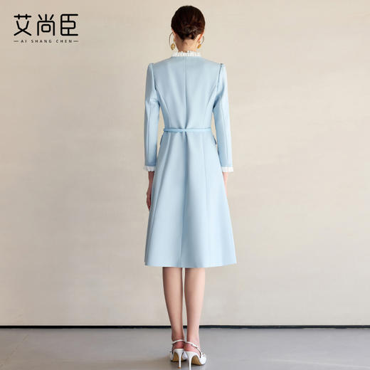 艾尚臣通勤连衣裙女2025早春新款蓝色简约长袖收腰显瘦裙子工作服 商品图4