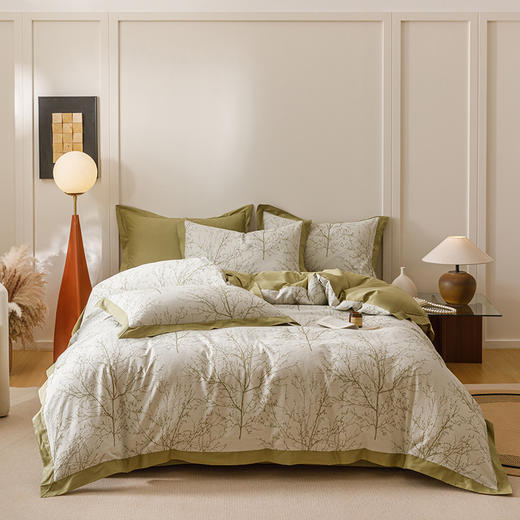 自然醒宽边三层纱提花四件套100全棉1.5米被套床单三件套床笠床品JY 商品图1