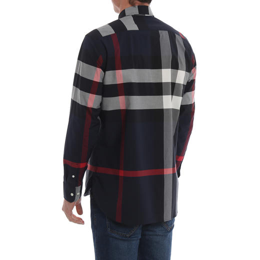 BURBERRY 巴宝莉 男士弹力棉质长袖衬衫 深蓝色 8004829 A1960 商品图2