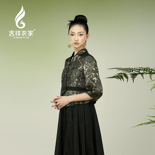 吉祥衣家新中式国风夏新款高端气质显瘦修身女装关关雎鸠连衣裙 商品图4