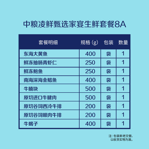 【分仓直发包邮】中粮凌鲜甄选家宴生鲜3100g套餐八A（生鲜冻品收到货后请及时放入冰箱储存，如在运输过程中有解冻属正常现象，并不影响品质，请放心食用！） 商品图1