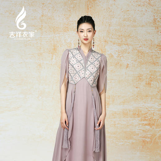 吉祥衣家新中式国风夏新款高端气质显瘦修身女装盈盈一水间连衣裙 商品图3