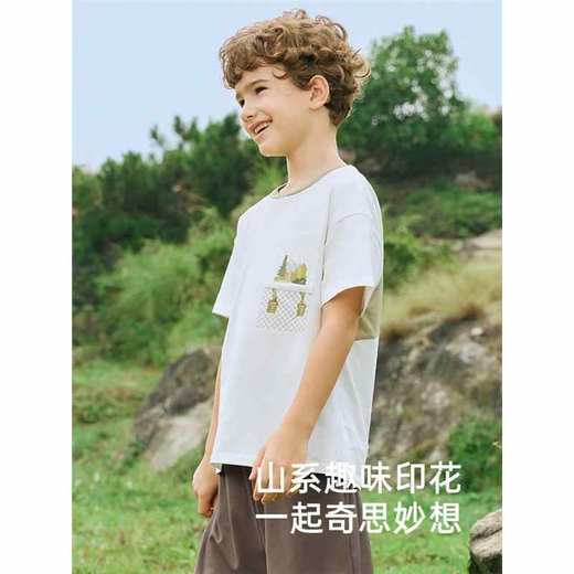 英氏儿童T恤夏季透气休闲男大童短袖白色上衣2025新款YRTCJ2R067A 商品图2