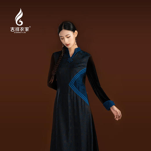 吉祥衣家新中式国风复古春季新款高端显瘦修身女装静姝雅韵连衣裙 商品图3