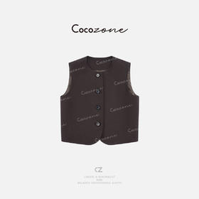 COCO ZONE 刘一一 小众高级感V领单排扣复古圆领马甲CD2A0718