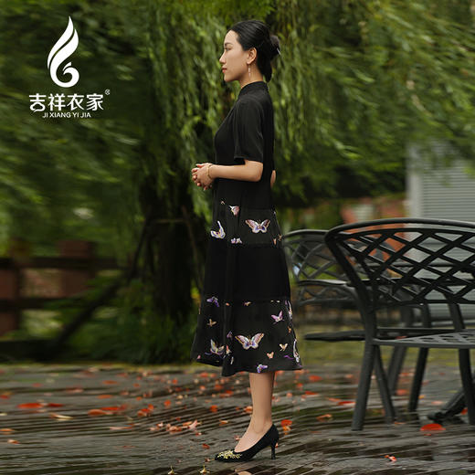 吉祥衣家新中式国风夏新款高端气质显瘦修身女装晓蝶趁风连衣裙 商品图1