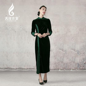 吉祥衣家新中式国风复高端气质显瘦修身女装春来江水绿如蓝连衣裙