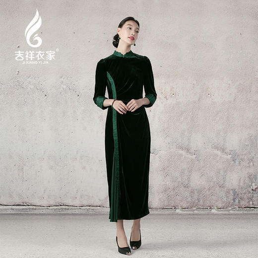 吉祥衣家新中式国风复高端气质显瘦修身女装春来江水绿如蓝连衣裙 商品图0
