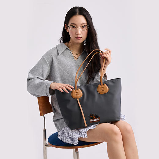 大英博物馆 巴斯特系列 萌猫托特包轻便休闲单肩包 绿色 黑色 米色 商品图5