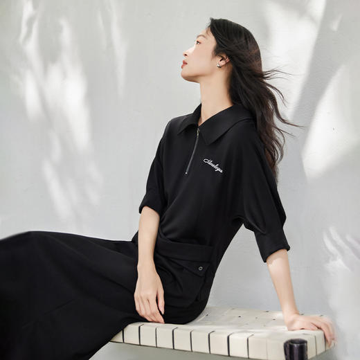 IC黑色简约修身弹力收腰连衣裙女新款夏季休闲气质通勤裙子 商品图1