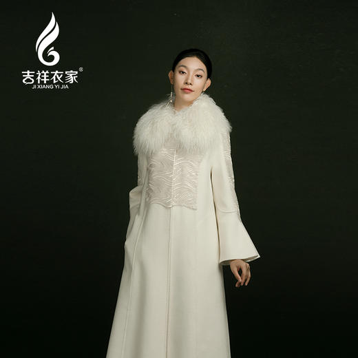 吉祥衣家新中式国风复古滩羊毛高端气质显瘦修身女装回风舞雪大衣 商品图3
