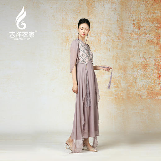 吉祥衣家新中式国风夏新款高端气质显瘦修身女装盈盈一水间连衣裙 商品图2