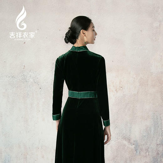 吉祥衣家新中式国风春季新款高端显瘦修身女装春晚绿野秀连衣裙 商品图2