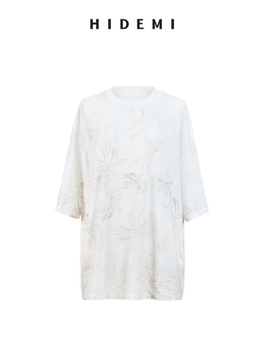 HIDEMI 自然花园手绘印花系列甄选天然亚麻针织圆领宽松版型t恤 商品图6