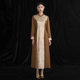 吉祥衣家宋锦复古国风高端气质显瘦优雅新中式女装绿竹猗猗连衣裙