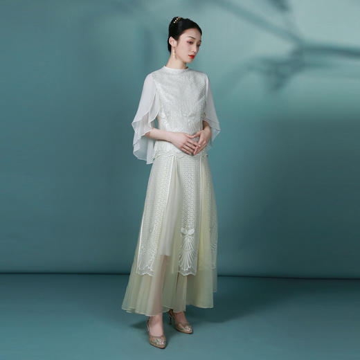 吉祥衣家新中式国风复古春夏新款高端气质显瘦修身女装暮成雪半裙 商品图0