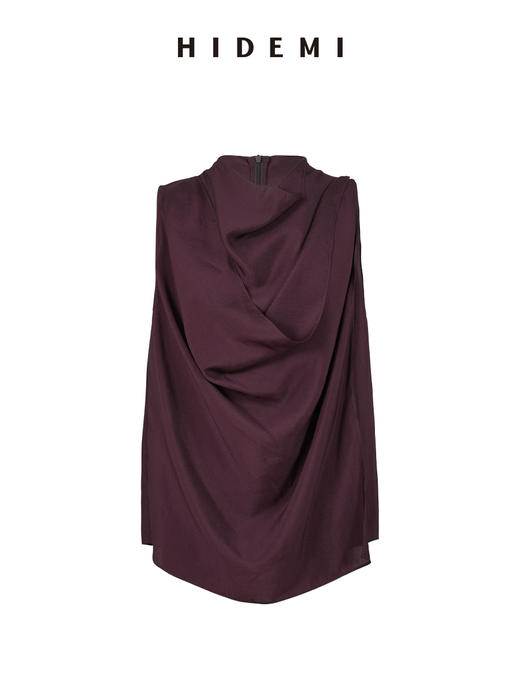 HIDEMI 极简设计感堆叠荡漾领缎面再生纤维飘逸感定染勃艮第红套装 上衣/阔腿裙裤 商品图10