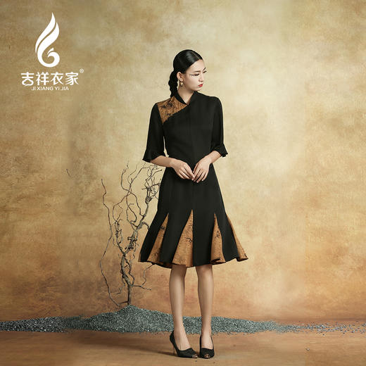 吉祥衣家新中式国风春夏新款高端气质显瘦修身女装竹影瑶瑶连衣裙 商品图3