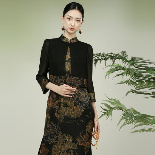 吉祥衣家新中式国风春夏新款高端气质显瘦修身女装凤舞荷韵连衣裙 商品图2