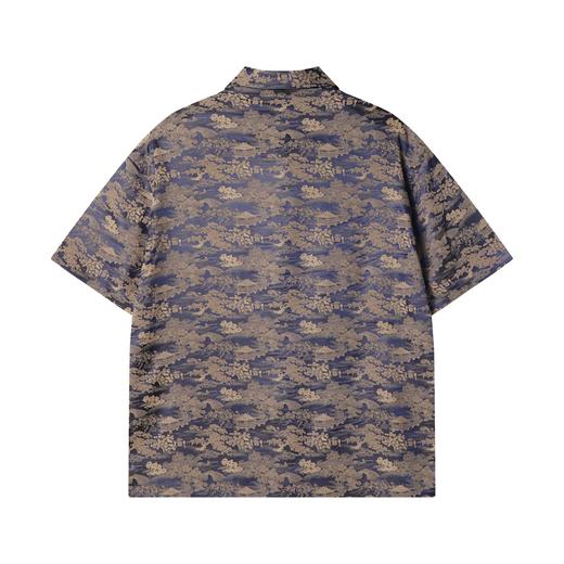 CS207夏季高级感新款国风暗纹提花撞色短袖衬衫情侣复古宽松衬衣 商品图5