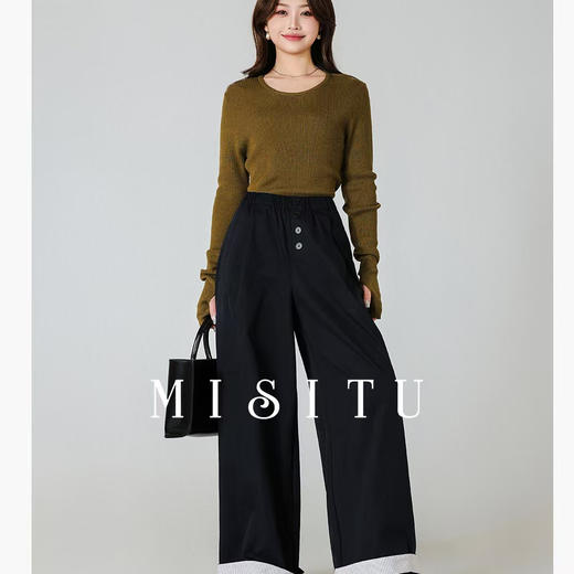 顺丰包邮42440洛诗琳立体错位拼接剪裁气质时尚显瘦直筒裤25233 商品图0