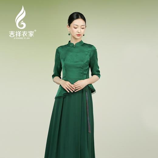 吉祥衣家新中式国风夏新款高端气质显瘦修身女装清扬婉邂逅连衣裙 商品图3