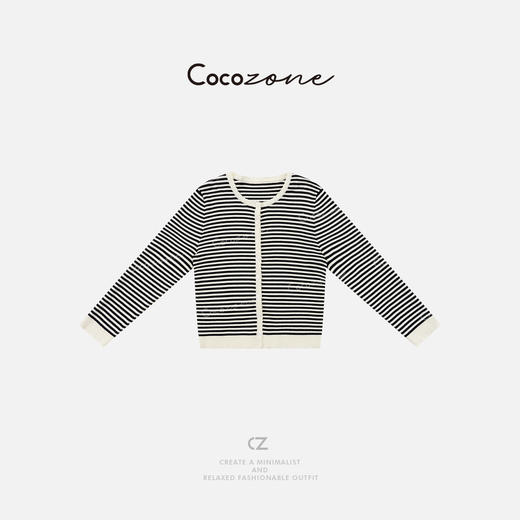 COCO ZONE 刘一一 2025早春条纹撞色圆领针织开衫ACD1A0163 商品图0